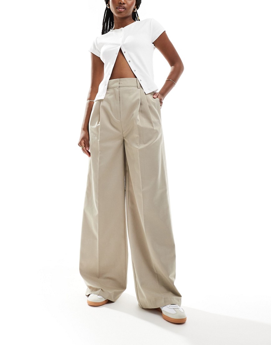 ASOS DESIGN buckle waist detail pants in beige