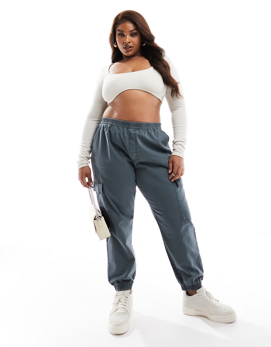 ASOS Curve ASOS DESIGN Curve washed cargo pants with cuff hem in petrol blue