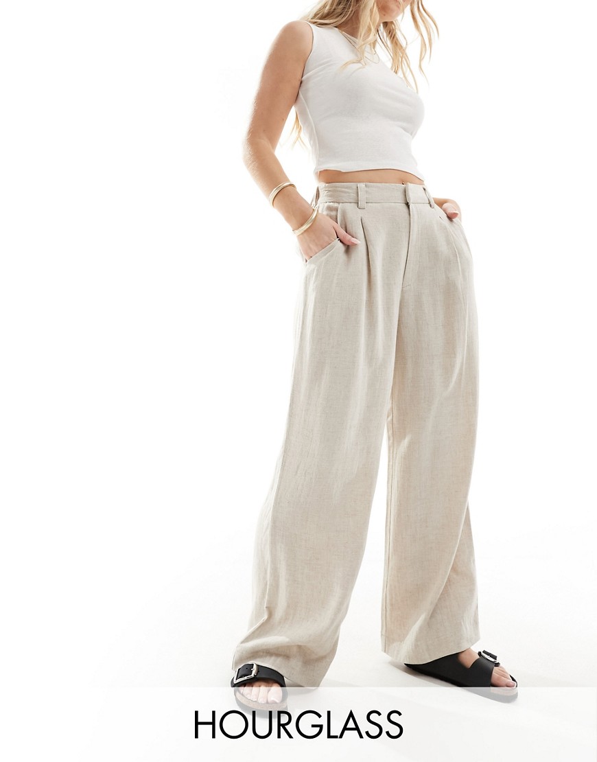 ASOS DESIGN Hourglass Wide leg dad pants with linen in natural