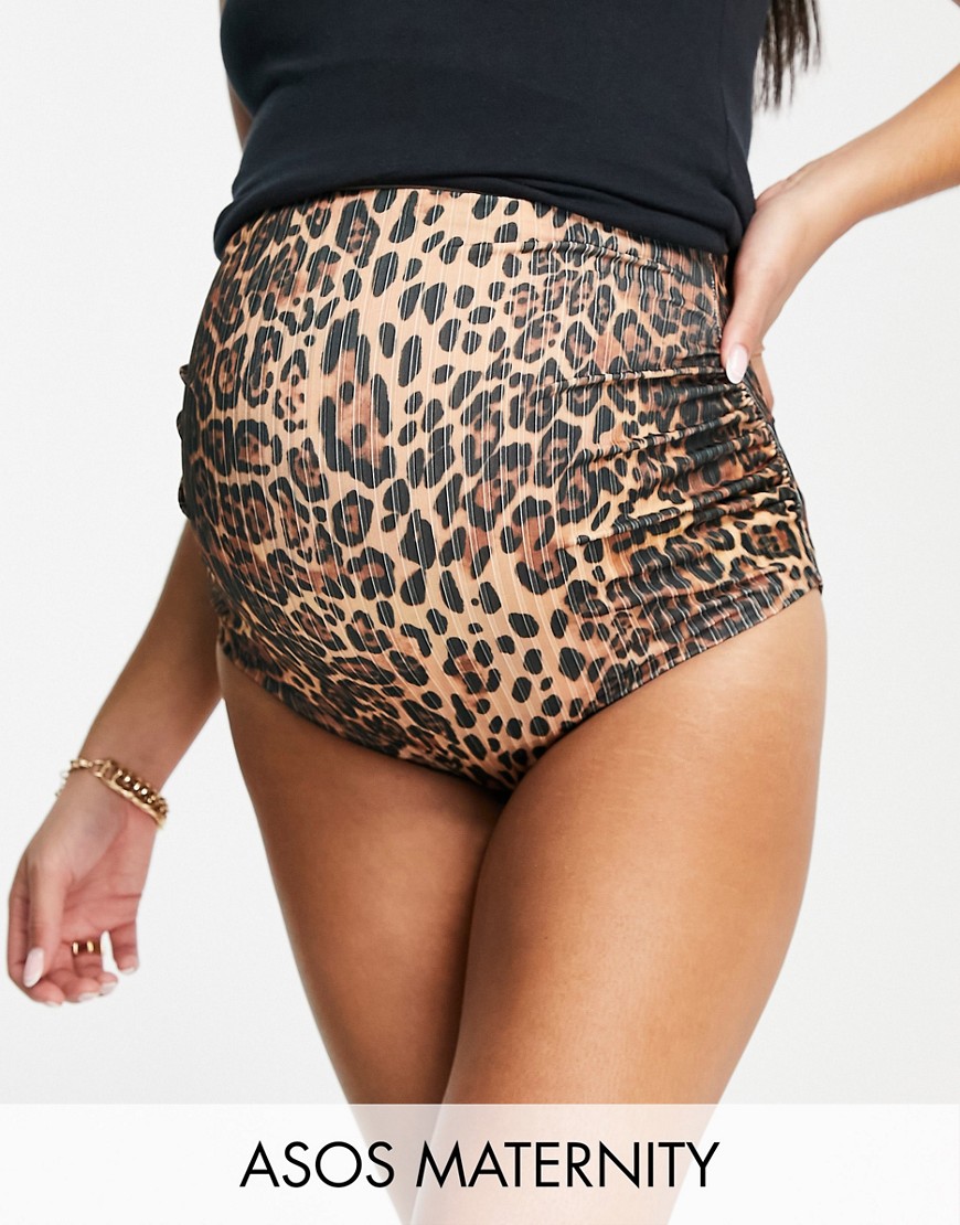 ASOS Maternity ASOS DESIGN Maternity mix and match ruched high waist bikini bottom in leopard print