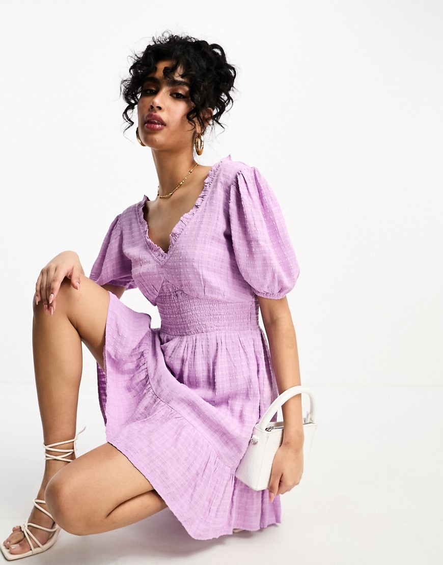 French Connection mini tea dress in lilac seersucker
