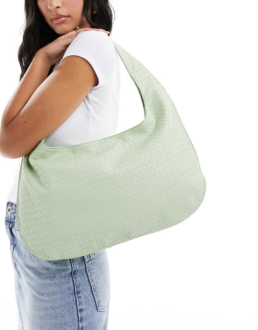 Glamorous woven shoulder tote bag in pale green