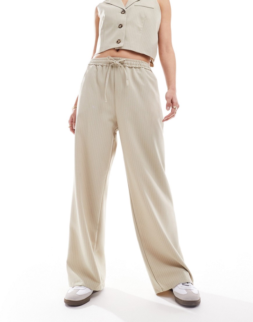 Miss Selfridge relaxed pull on pants in beige pinstripe - part of a set