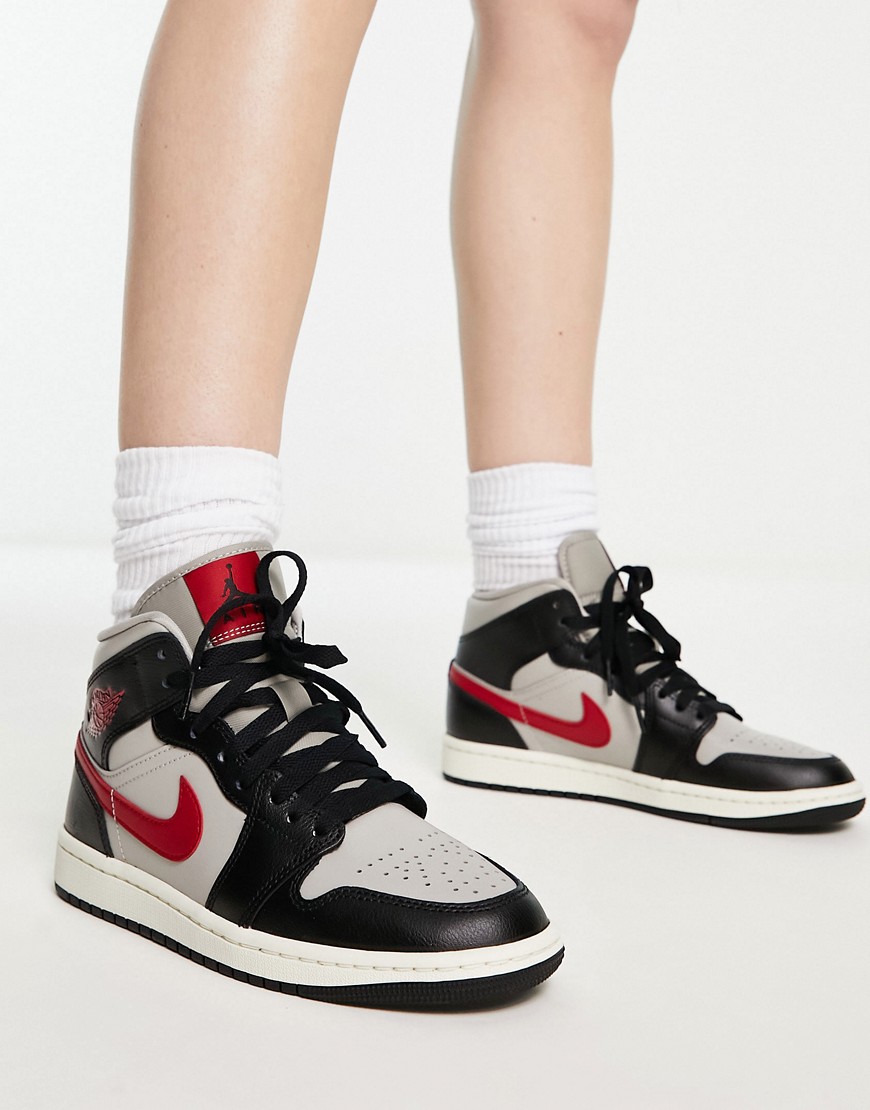Nike Air Jordan 1 Mid sneakers in black, gray and red