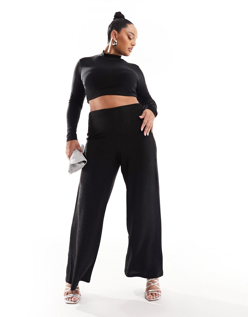 Only Curve wide leg pants in black glitter