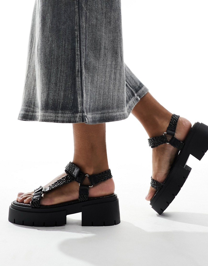Public Desire Hazard chunky sandals with raffia in black