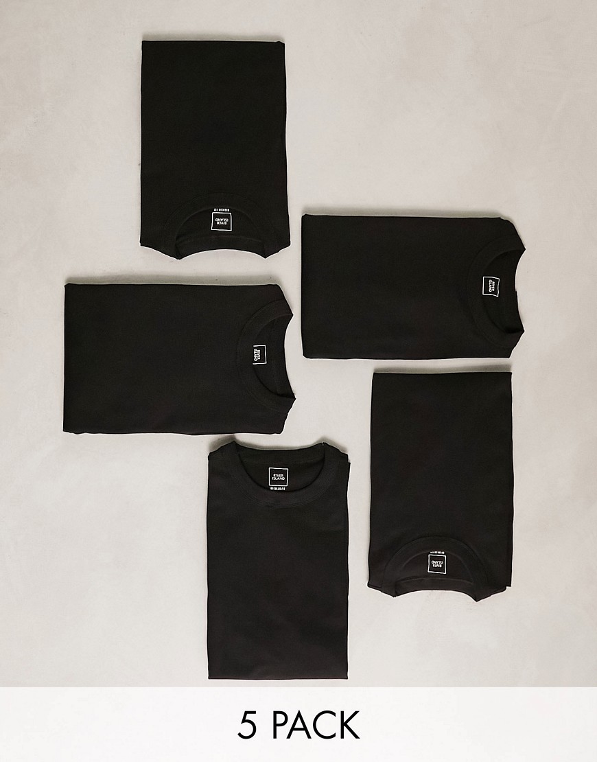 River Island 5 pack regular fit T-shirts in black