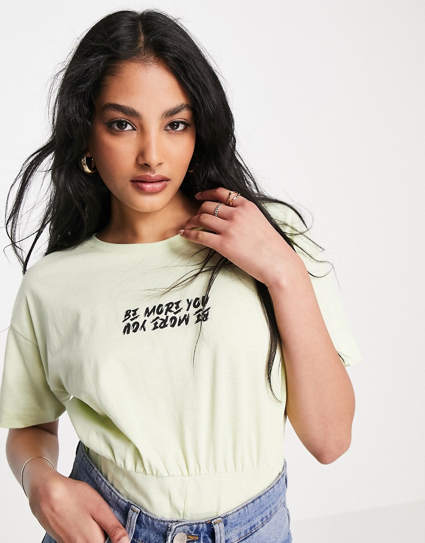 River Island corset detail slogan tee in lime