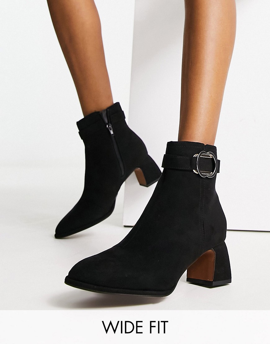 River Island Wide Fit hardware detail heeled ankle boot in black