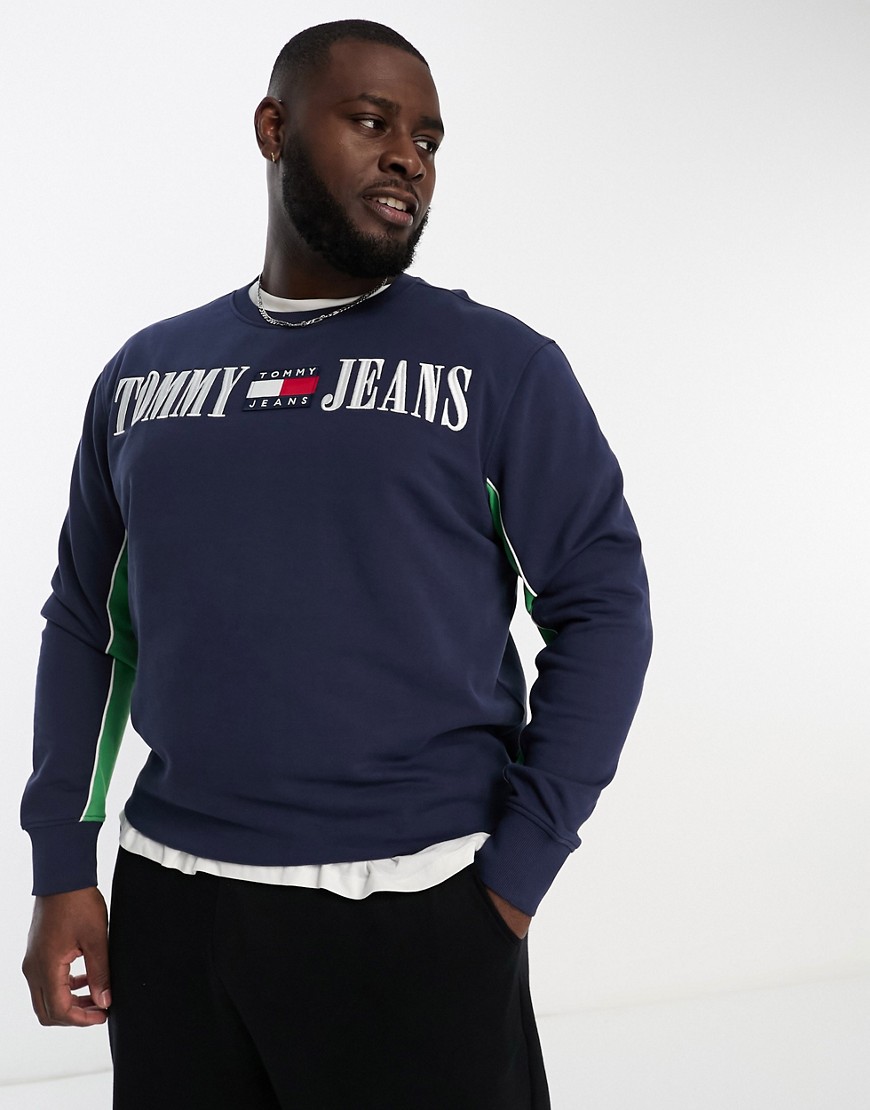 Tommy Jeans Big & Tall graphic stripe logo sweatshirt in navy