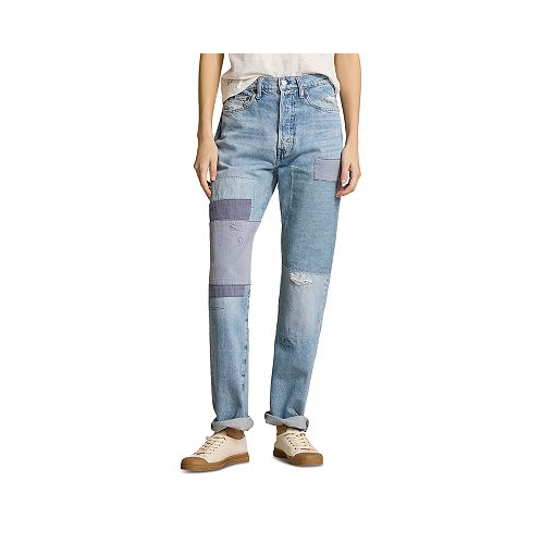 Polo Ralph Lauren High Rise Patchwork Straight Jeans in Blue