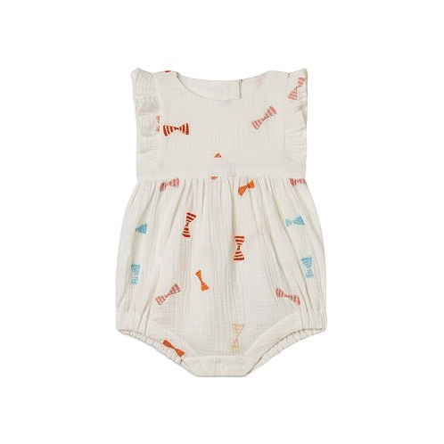 Stella McCartney Girls Cotton Gauze Bow Embroidered Romper - Baby