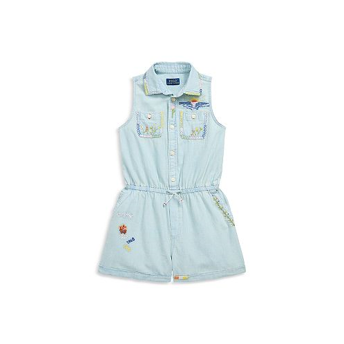 Polo Ralph Lauren Girls Embroidered Cotton Chambray Romper - Little Kid, Big Kid