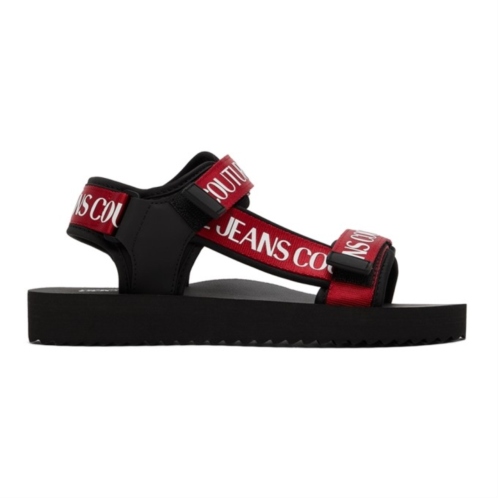Versace Jeans Couture Black & Red Fondo Strap Sandals