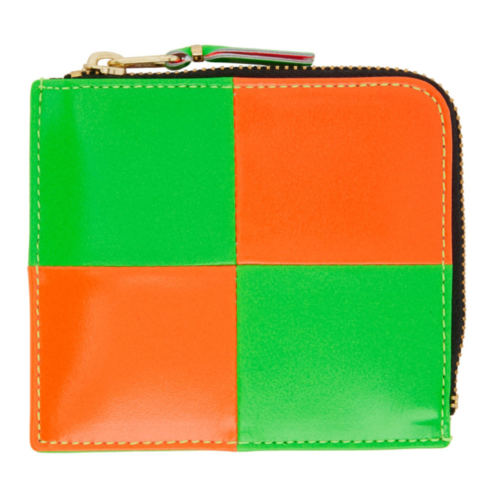 COMME des GARCONS WALLETS Orange & Green Fluo Squares Half-Zip Wallet