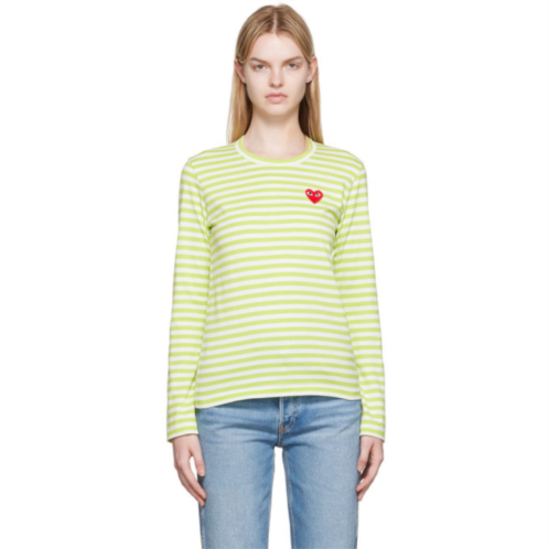 COMME des GARCONS PLAY White & Green Heart Patch Long Sleeve T-Shirt