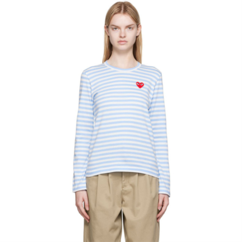 COMME des GARCONS PLAY White & Blue Heart Patch Long Sleeve T-Shirt