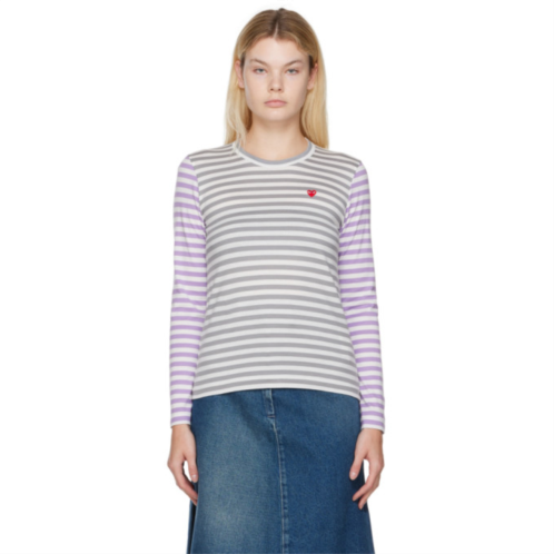 COMME des GARCONS PLAY Gray & Purple Striped T-Shirt