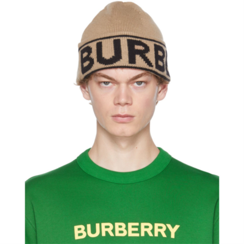 Burberry Beige Cashmere Intarsia Logo Beanie