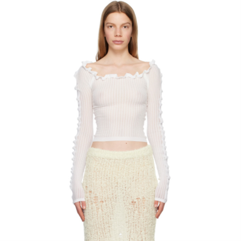 Acne Studios White Off-The-Shoulder Long Sleeve T-Shirt