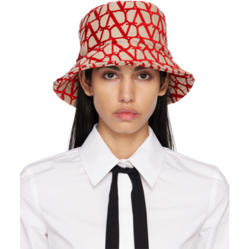 Valentino Garavani Red & Beige Toile Iconographe Bucket Hat