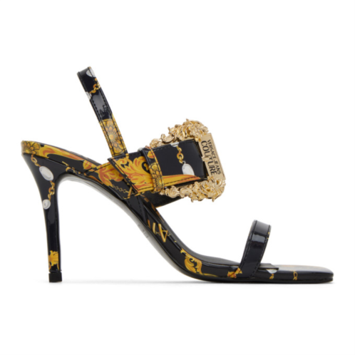 Versace Jeans Couture Black & Gold Emily Baroque Heeled Sandals