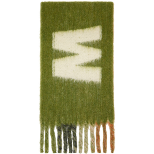 Marni Green Striped Logo Scarf