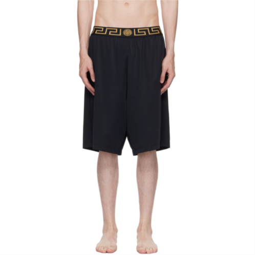 Versace Underwear Black Greca Long Swim Shorts