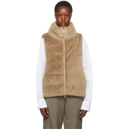 Herno Tan Quilted Faux-Fur Down Vest
