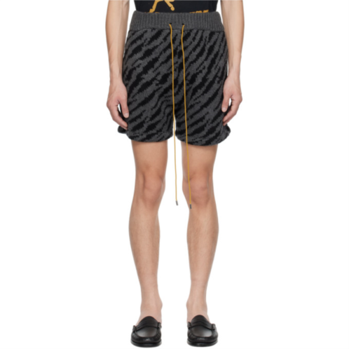 Rhude Black & Gray Jacquard Shorts