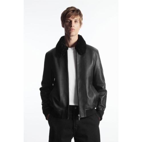 Cos SHEARLING-TRIMMED LEATHER BOMBER JACKET