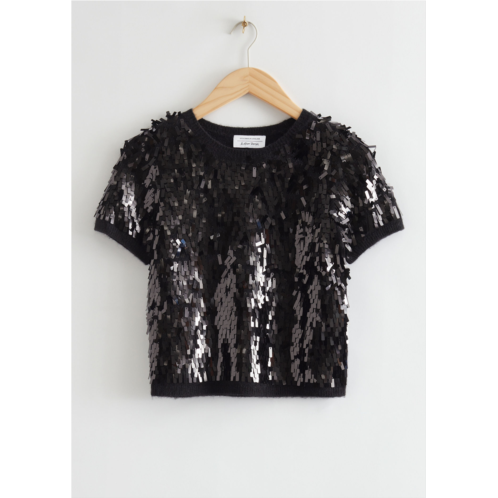 & OTHER STORIES Knitted Sequin Cropped Top
