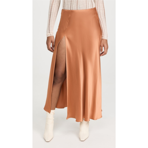 DANNIJO Silk Midi Skirt with High Slit