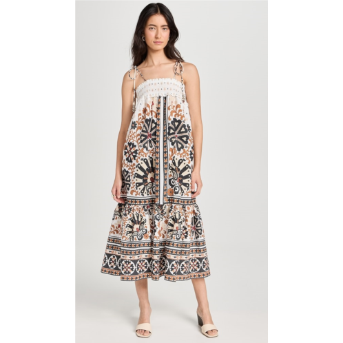 FARM Rio Flower Fan Tapestry Off-White Midi Dress