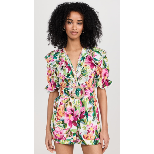 FARM Rio Painted Flowers Off-White Romper