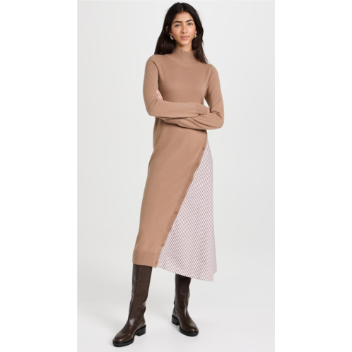 Naadam Asymmetrical Wool Cashmere Hybrid Turtleneck Dress