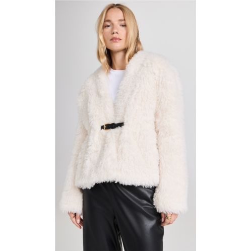 RECTO Faux Shearling Belted Strap Detail Coat
