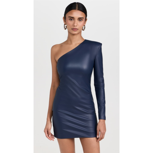 LAPOINTE Stretch Faux Leather One Shoulder Dress