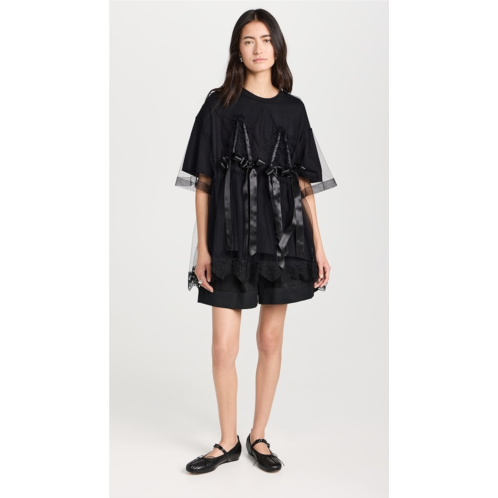 Simone Rocha Net Overlay T-Shirt with Ruched Bow