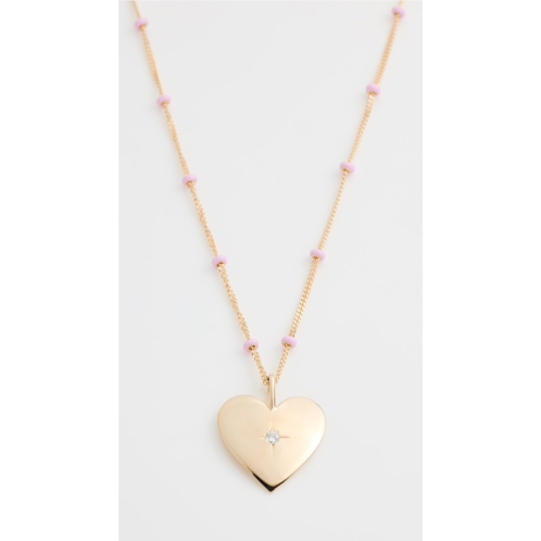 Zoe Chicco 14k Aura Start Set Heart Charm On Pink Enamel Necklace