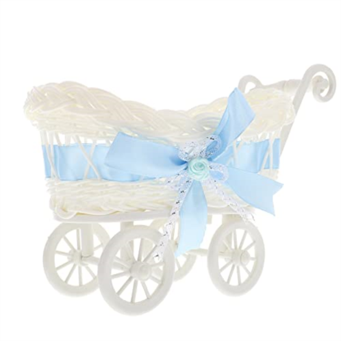 Ipetboom Mini Wicker Stroller Decoration Candy Basket Rattan Baby Carriage Doll Stroller Display Woven Flower Basket Centerpiece for Wedding Baby Shower Party Favors