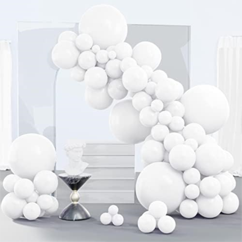 PartyWoo White Balloons, 140 pcs Matte White Balloons Different Sizes Pack of 18 Inch 12 Inch 10 Inch 5 Inch White Balloons for Balloon Garland or Balloon Arch as Birthday Party De