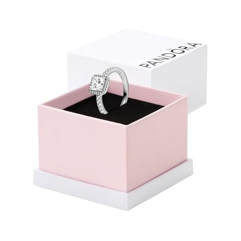 Pandora Square Sparkle Halo Ring, With Gift Box