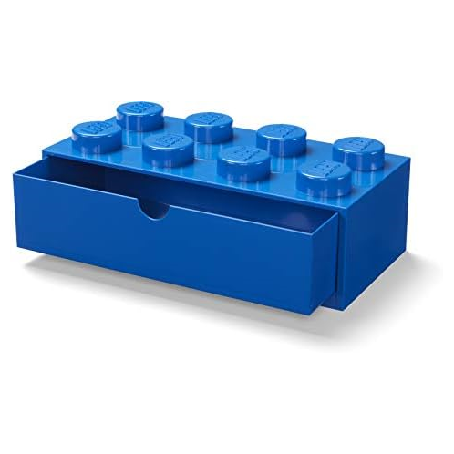 ROOM Copenhagen Lego Storage Brick 8 Desk Drawer, 8-Stud Stackable Tabletop Storage Box, 12.4 x 6.2 x 4.4 in, Bright Blue