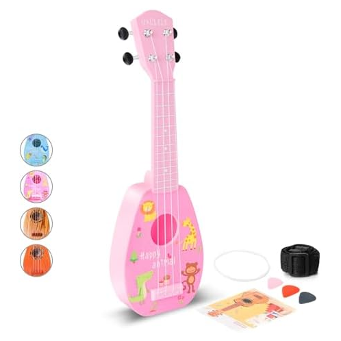 YOLOPARK 17 Kids Toy Guitar for Girls Boys, Mini Toddler Ukulele Guitar with 4 Strings Keep Tones Can Play for 3, 4, 5, 6, 7 Year Old Kids Musical Instruments Educational Toys for