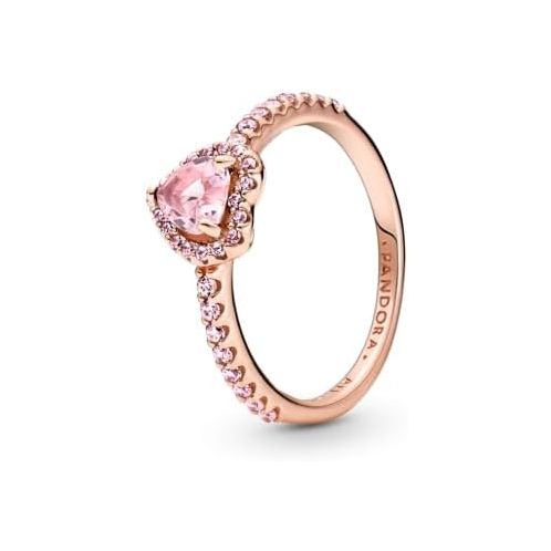PANDORA Sparkling Elevated Heart Ring - Rose Gold Ring for Women - Layering or Stackable Ring - Mothers Day Gift - 14k PANDORA Rose with Cubic Zirconia - With Gift Box