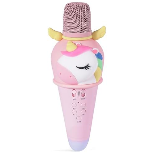 Gingili Life Karaoke Microphone Machine for Kids Toddler Girls Toys 4-12 Years Old with Wireless Bluetooth Mic Speaker LED Light Cute Cartoon Unicorn Design Birthday Girls Gift(Unicorn Pink)