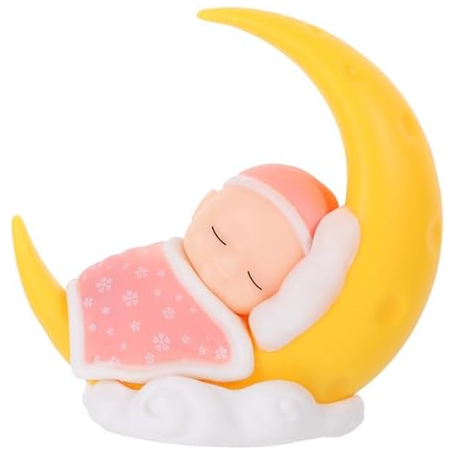 Toyvian Sleeping Cake Topper Moon Figurine Car Dashboard Ornaments DIY Shower Birthday Decoration for Nursery Room Car Pink