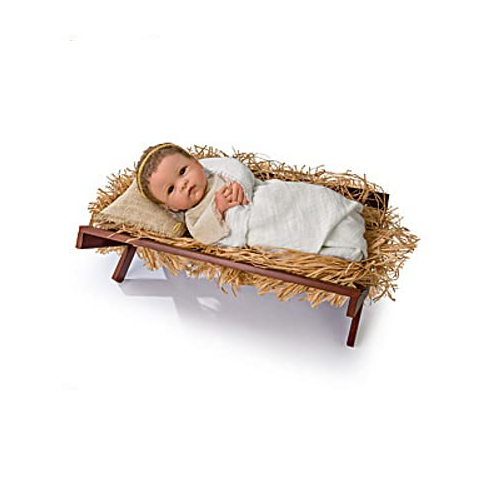 The Ashton - Drake Galleries Jesus Baby Doll with Realistic Manger and Natural Fabrics