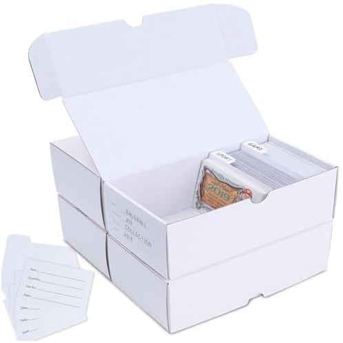 Leyzan Trading-Card Storage Box, 4-Pack ? 400 Count Corrugated Cardboard Storage Box with dividers & labels for TCG/Magic/Mtg Storage and Collection, Horizontal